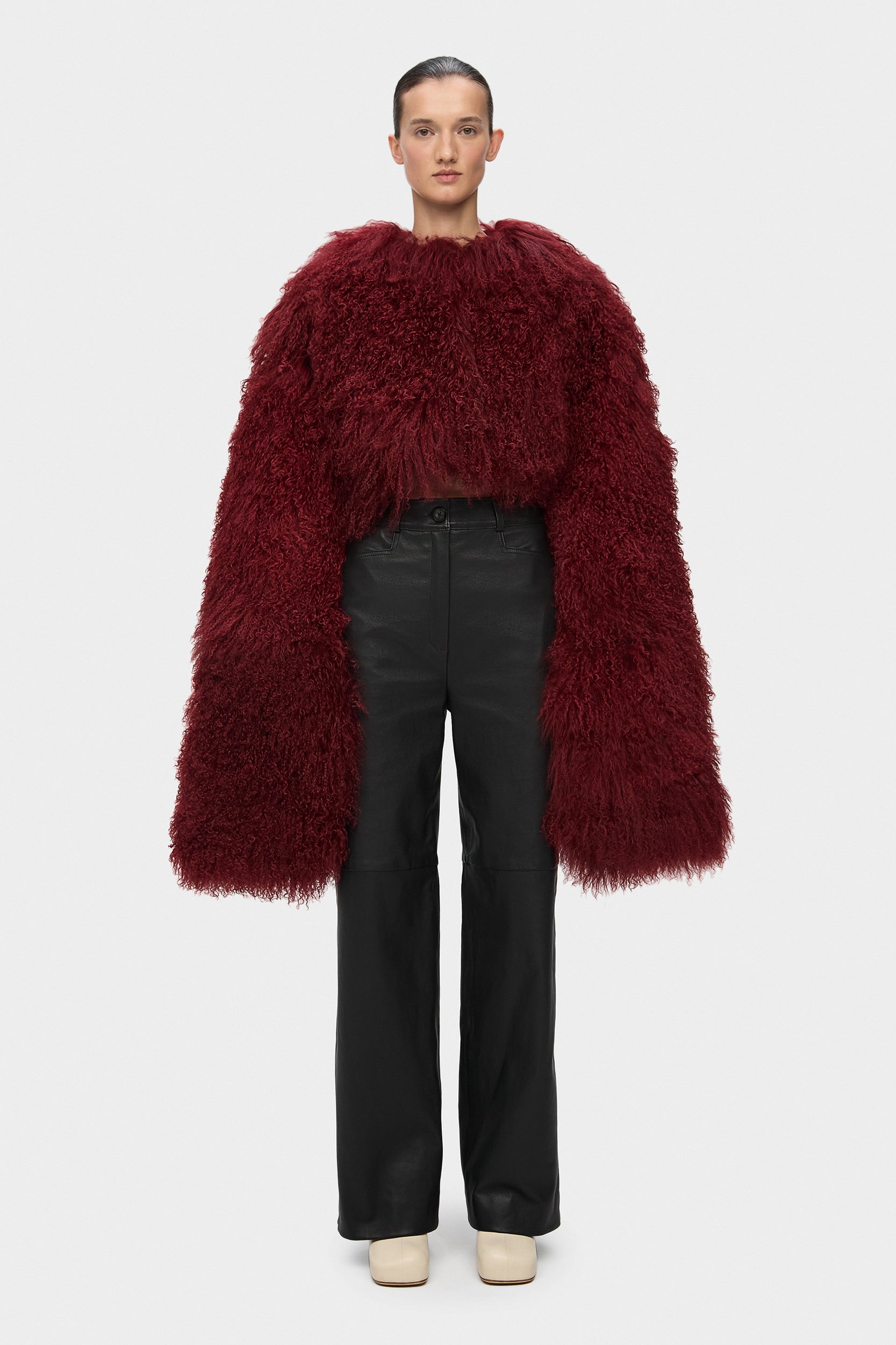HANNAH SHEARLING CAPE COAT IN BORDO (2217/7)